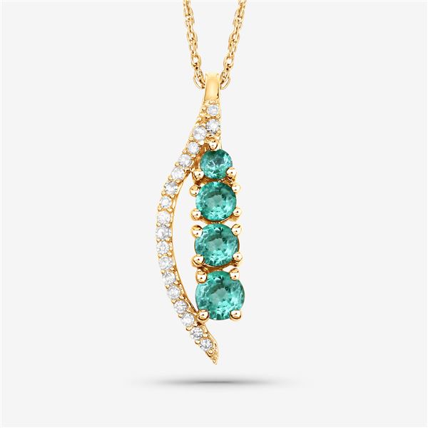 .34 Carat Genuine Zambian Emerald and White Diamond 14K Yellow Gold Pendant
