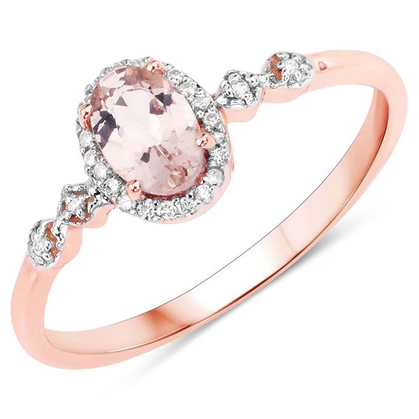 Sweet Morganite & Diamond Halo Ring 10K Rose Gold