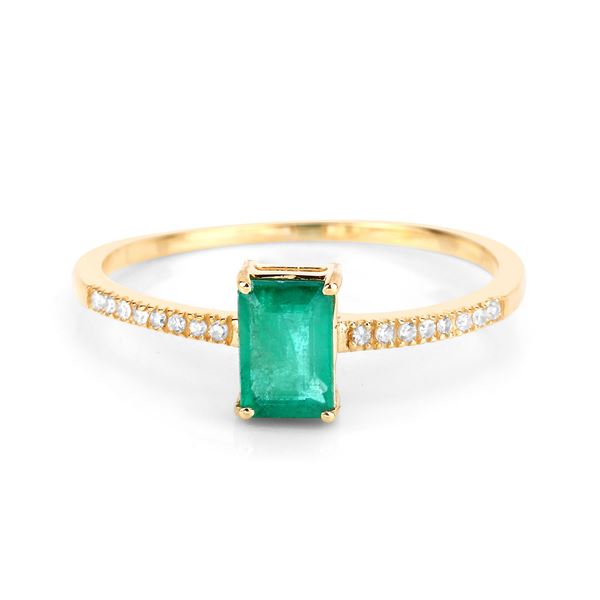 Octagon-Cut Zambian Emerald and Diamond Ring 14K
