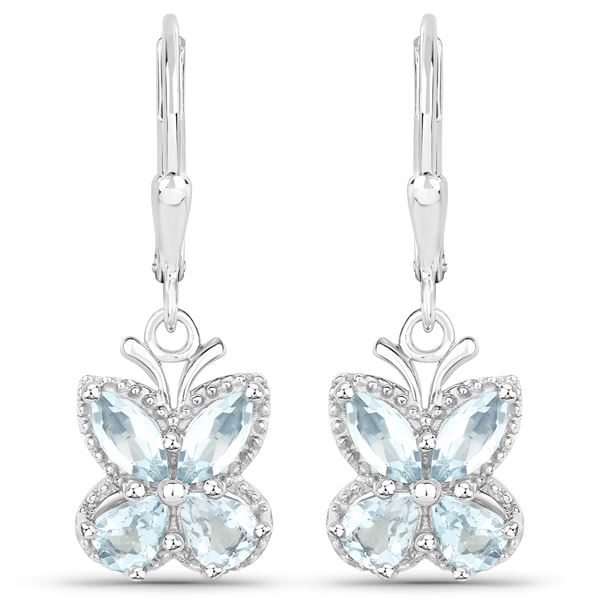 Aquamarine and Sterling Silver Butterfly Earrings