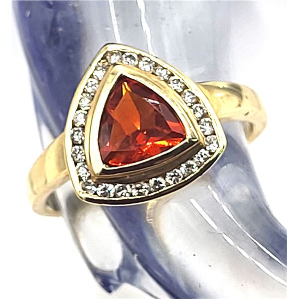 Trilliant-Cut Fire Opal with Diamond Halo Ring