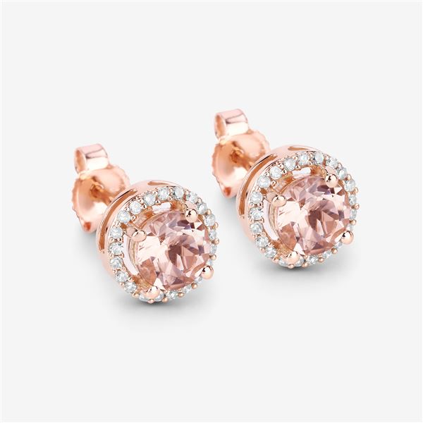 .93 Carat Genuine Morganite and White Diamond 14K Rose Gold Earrings