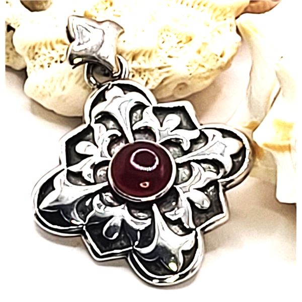 Cross Fleury, Sterling Silver & Carnelian Pendant