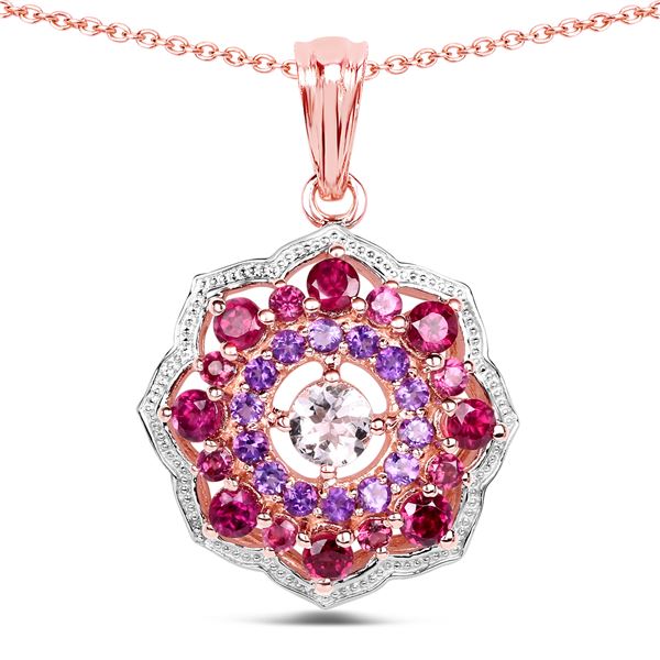 Colorful Morganite, Rhodolite & Amethyst Necklace