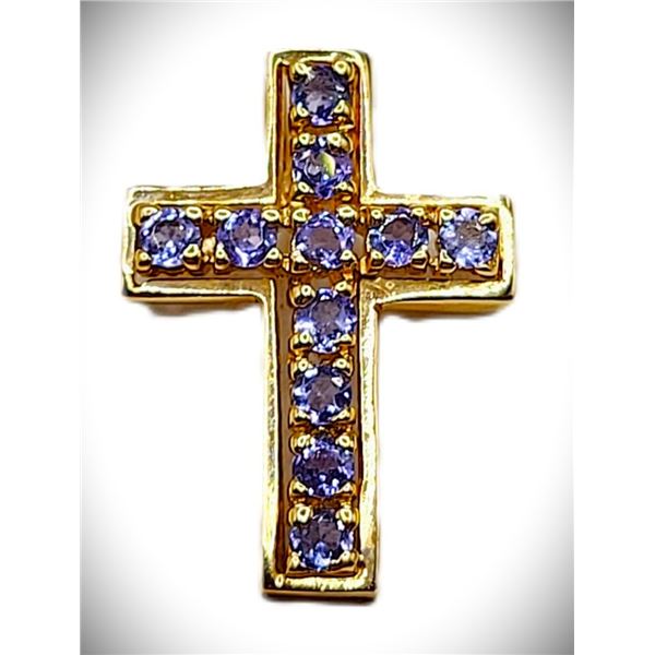 14K Yellow Gold Cross with Genuine Tanzanite