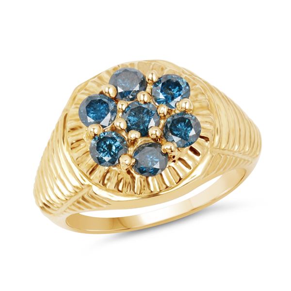 Man's Blue Diamond Cluster Ring Vermeil-14K/.925