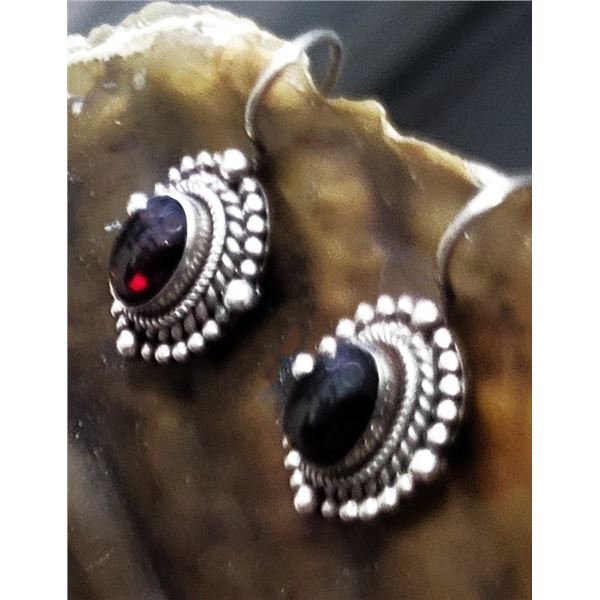 Vintage-Style Cabochon Rhodolite Drop Earrings