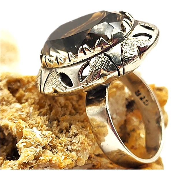 Vintage Smoky Quartz Spaceship UFO Space Age Ring