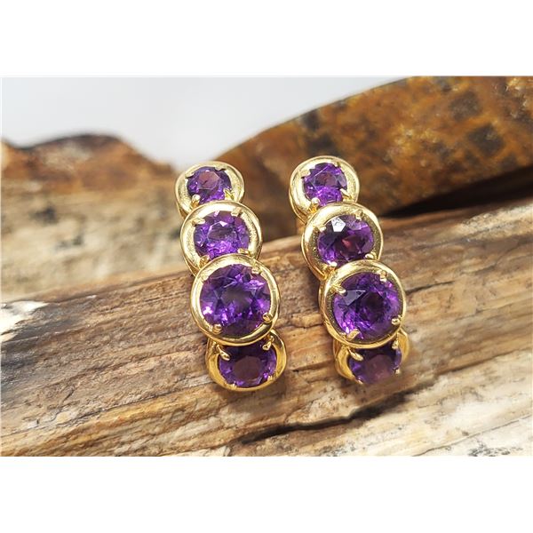 Graduating and Curved Genuine Amethyst Earrings