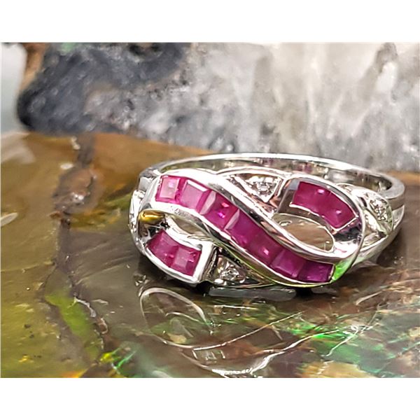 Square-cut Ruby and Round Diamond Infinity Ring