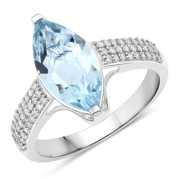 Marquis Aquamarine Ring with Wide Diamond Band