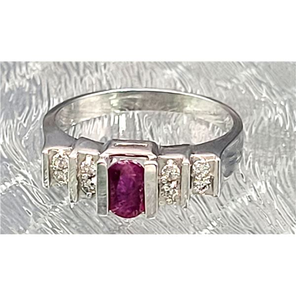 Ruby and Diamond Geometric Pyramid Ring - Modern