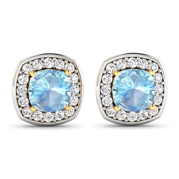 Cushion-Cut Aquamarine and Diamond Halo Earrings