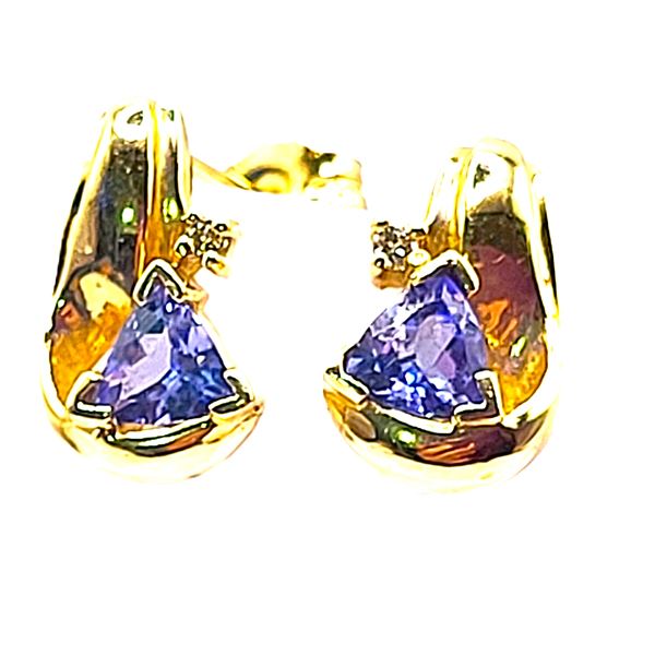 Trilliant-Cut Tanzanite Earrings w/ Diamond Accent