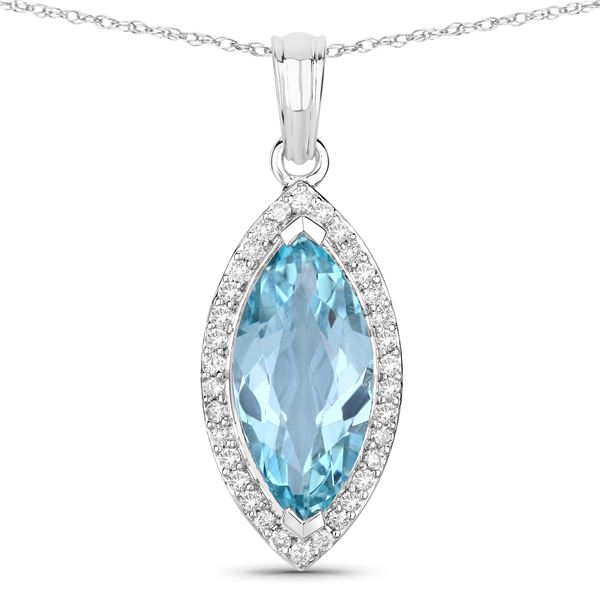 2.33CT Marquise Aquamarine & Diamond Halo Pendant