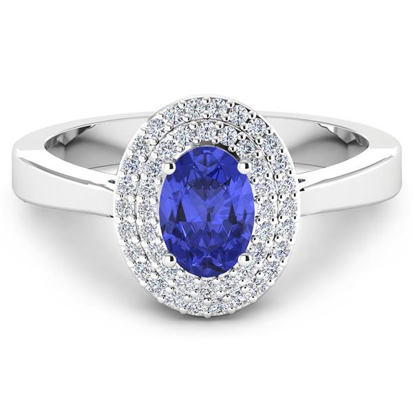 Oval-Cut Genuine Tanzanite and Diamond Double Halo
