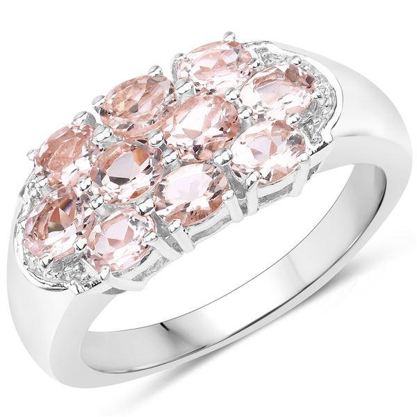 1.50 CTW Morganite & Sterling Silver Cluster Ring