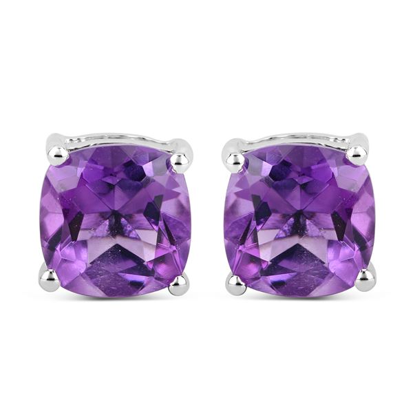 Chunky Cushion-Cut Amethyst Solitaire Earrings