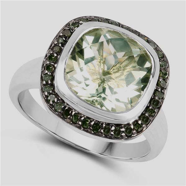 En Vogue Green Amethyst & Green Diamond Ring .925