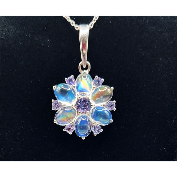 Rainbow Moonstone and Tanzanite Necklace