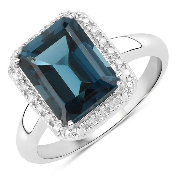 Bold Emerald-Cut London Blue Topaz & Diamond Ring