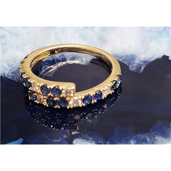 Breathtaking Blue Sapphire and Diamond Bypass Ring