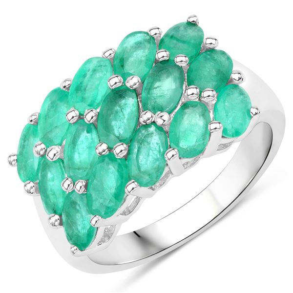 3.00 CTW Emerald and Sterling Silver Wide Ring