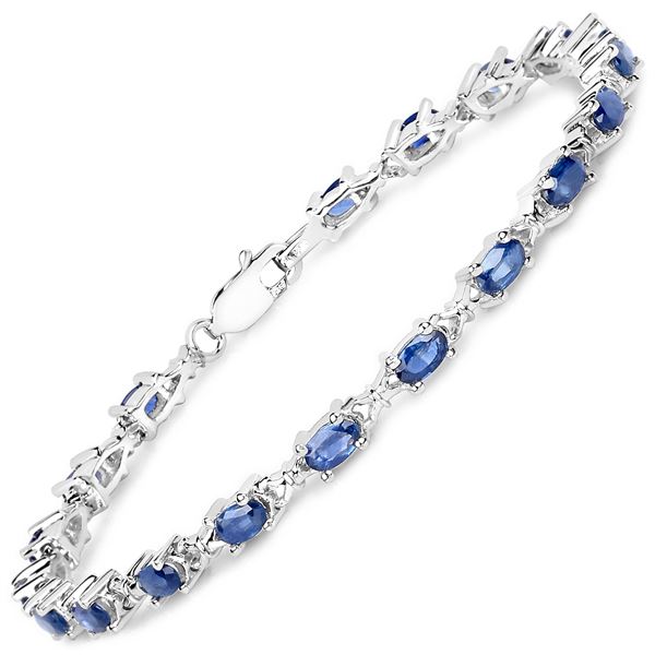Blue Sapphire and Sterling Silver Tennis Bracelet