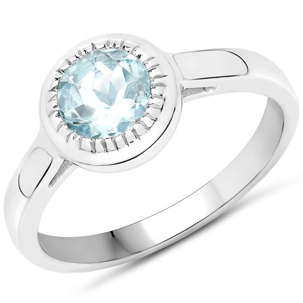 Bezel-Set Genuine Aquamarine Stackable Ring .925