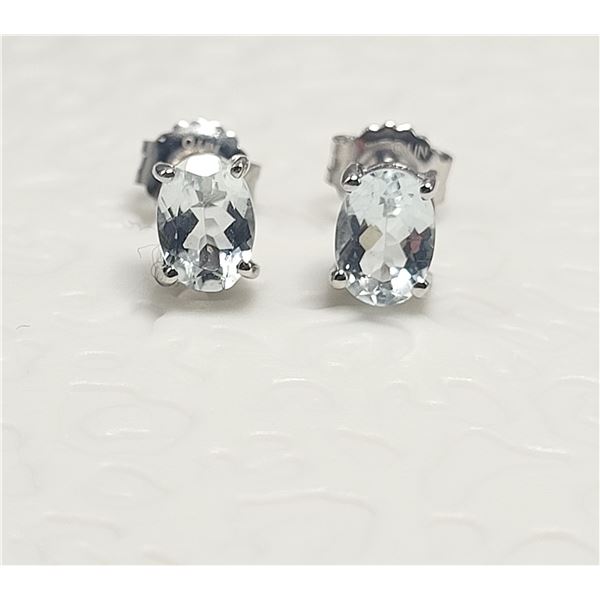 Oval-Cut Aquamarine Sterling Silver Stud Earrings