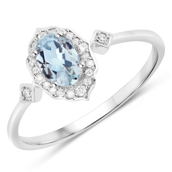 Aquamarine and Diamond Halo Ring