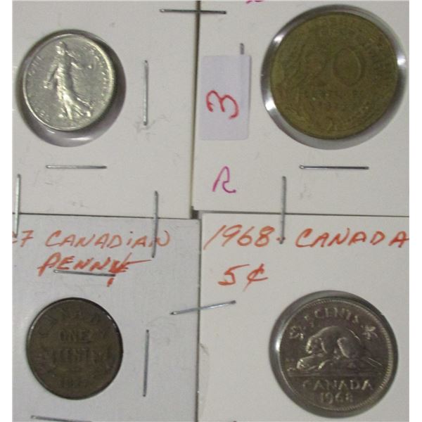4 ASSORTED COINS (2 FRENCH & 2 CANADA)