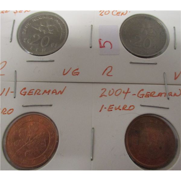 4 ASSORTED COINS (2 MALAYSIA & 2 GERMAN)