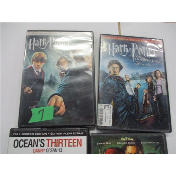 BUNDLE OF DVD'S INCLUDING 2 HARRY POTTER, OCEAN 13 & PIRATES OF THE CARRIBEAN