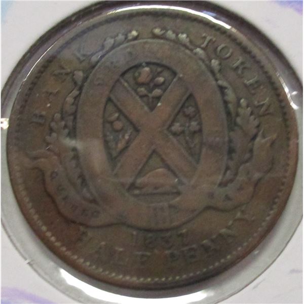 1837 QUEBEC CANADA HALF PENNY BANK TOKEN
