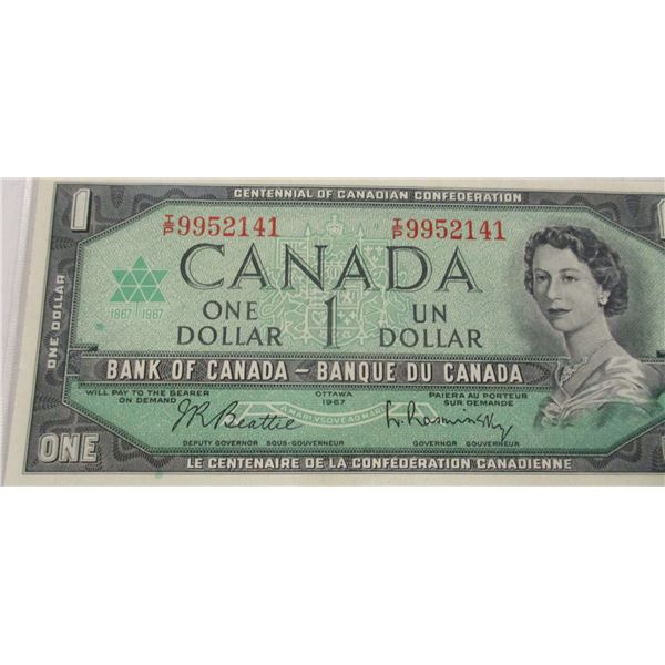 1967 CRISP UNCIRCULATED CANADA LEGAL TENDER CENTENNIAL $1 BILL