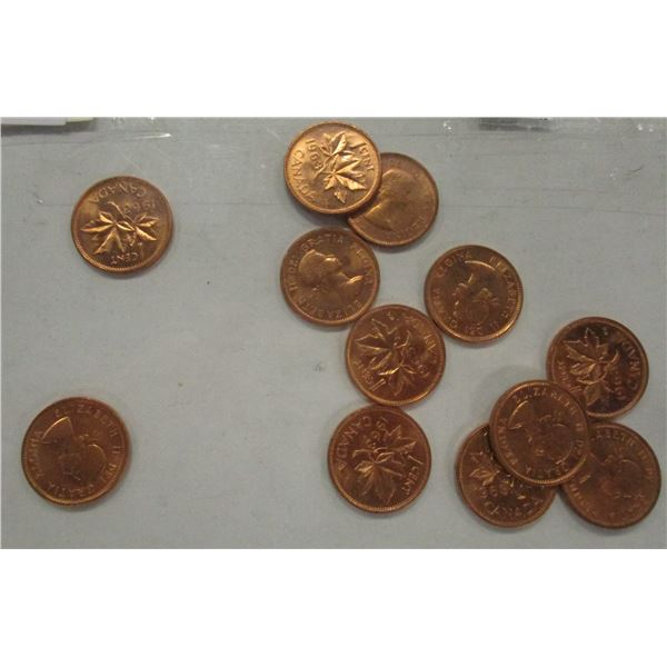 1963 CH/BU 12 CANADA MINT PENNIES (MS64R - MS65R; CAT. VALUE $17 - 150 EA; MINTED 63 YRS AGO)