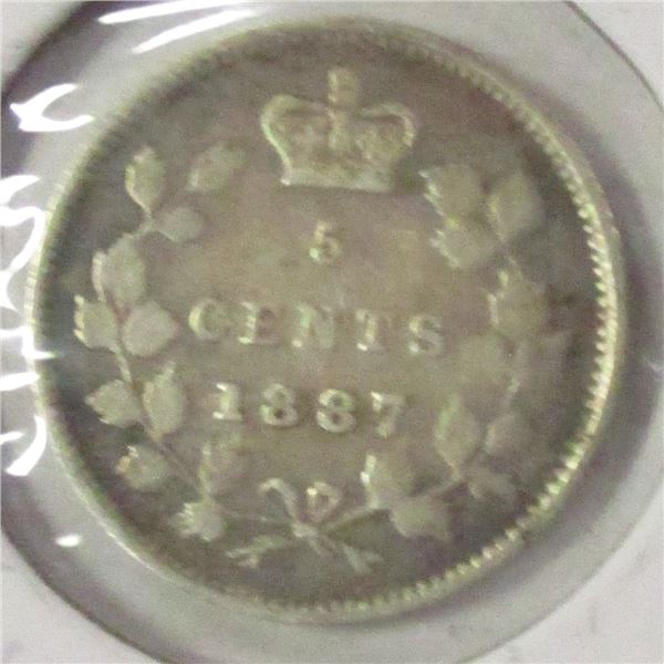 1887 CANADA VICTORIAN SILVER FIVE CENT