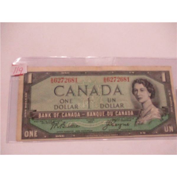 1954 ERROR STRUCK (OFF CENTER) CANADA $1