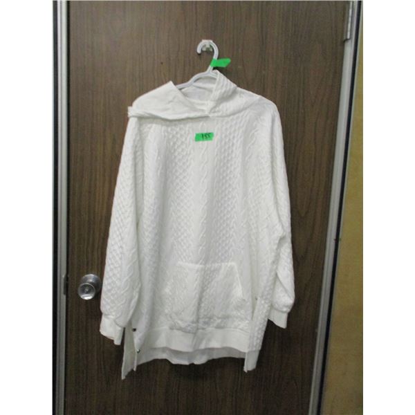 LIKE NEW:  LADIES WHITE SWEATER C/W HOODIE (SIZE 4XL)