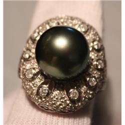 Tahitian Cultured Pearl & Diamond Ring - .96 ctw Dia.