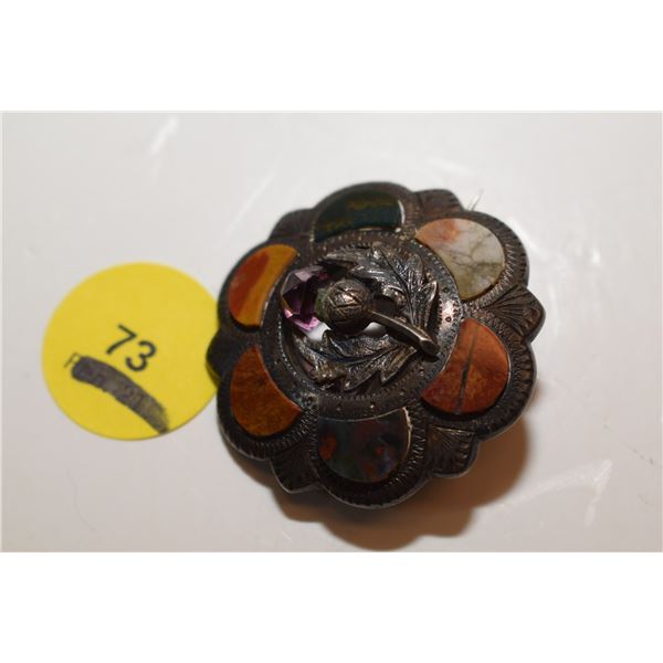 Very Old Scottish Sterling Silver Brooch – Amythest
