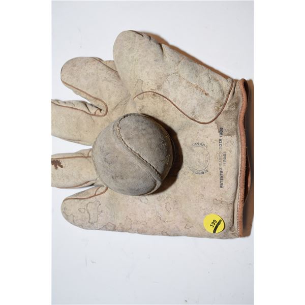 1909 Baseball Glove (5 Fingers, No Basket) & Ball