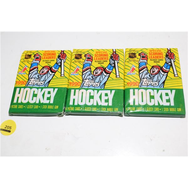 (3) 1990 Topps Hocky Cards Wax Packs
