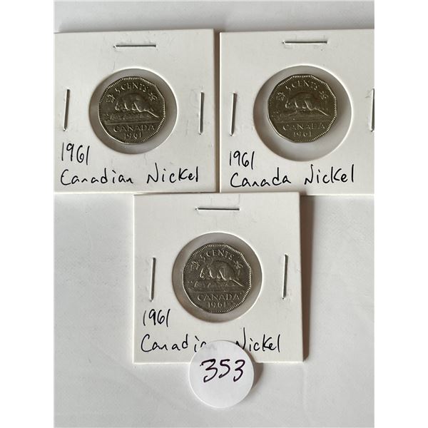 3 1961 Canadian Nickels