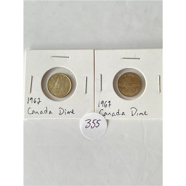 2 Canadian Dimes 1962, 1967