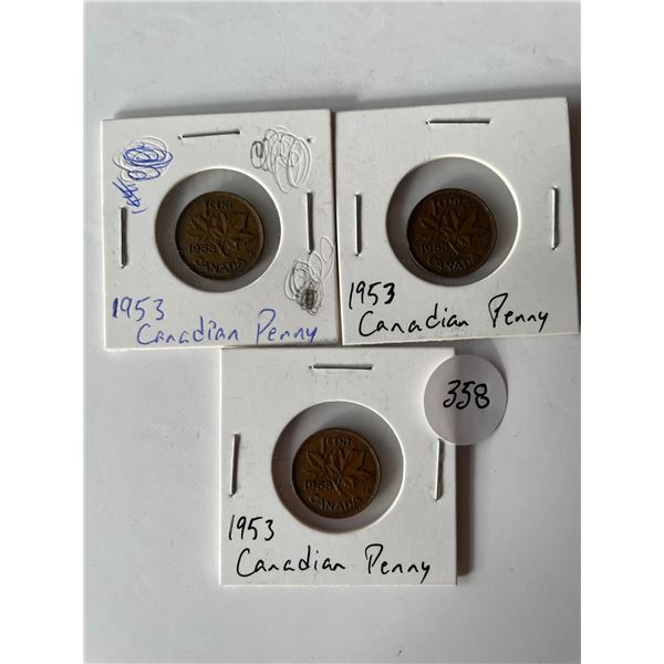 3 1953 Canadian pennies