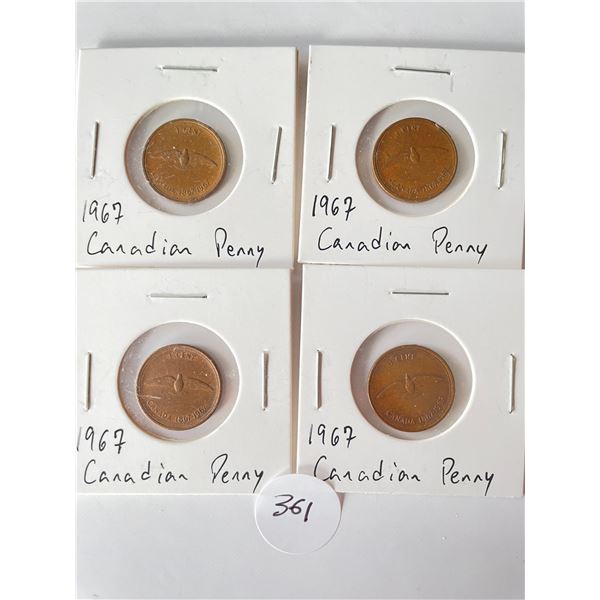 4 1967 Canadian Pennies