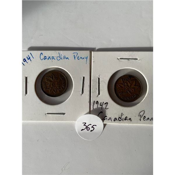 2 Canadian Pennies WW2 1941, 1942