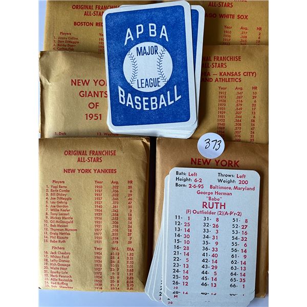 APBA All Stars Cards complete set of teams includes Babe Ruth card